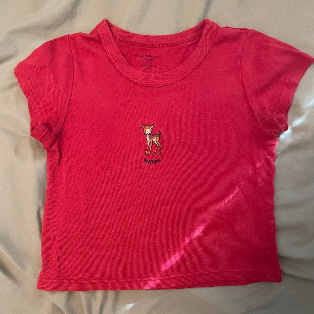Brandy Melville Red Deer Graphic Baby Tee